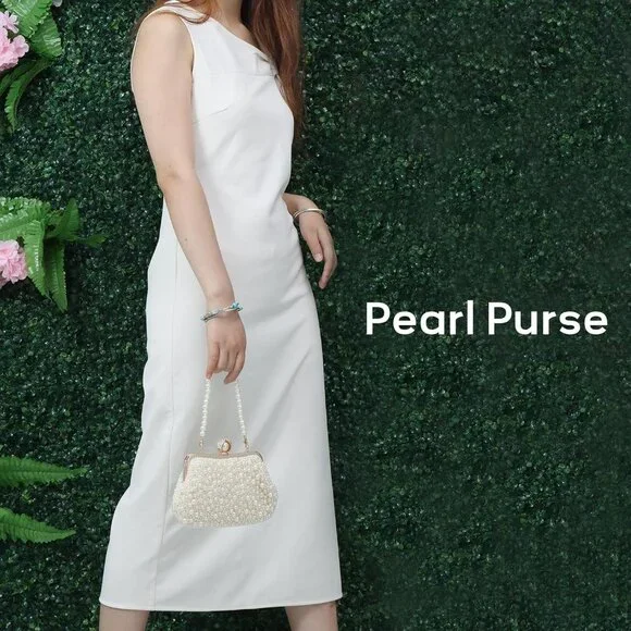 Pearl Clutch Purses for Women Beaded Evening Handbag With Chain for Wedding Part